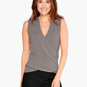 Nic + Zoe Vital Striped Wrap Tank Brown and Cream Size Med